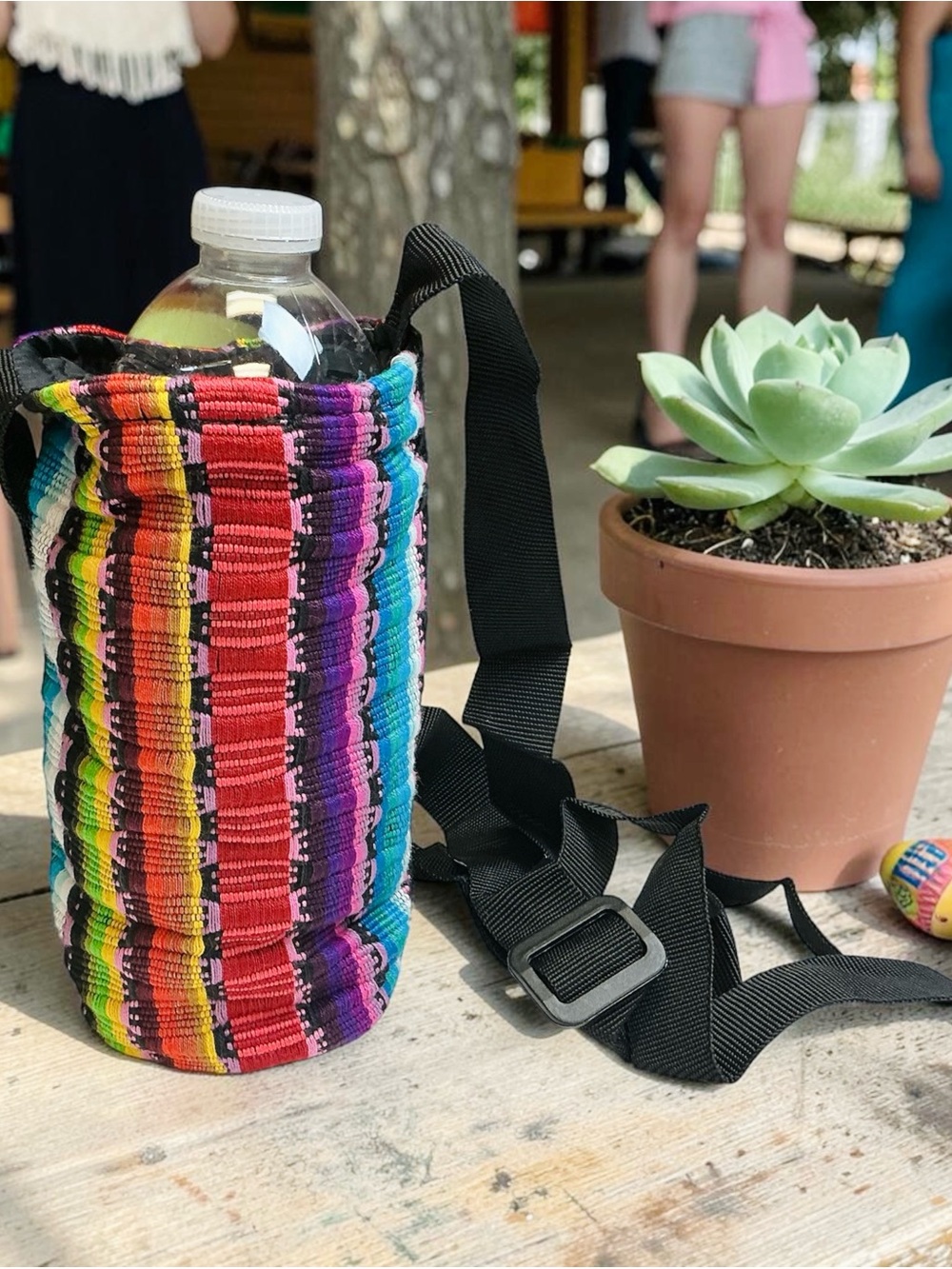 Colorful Woven Bottle Carrier with Adjustable Strap
